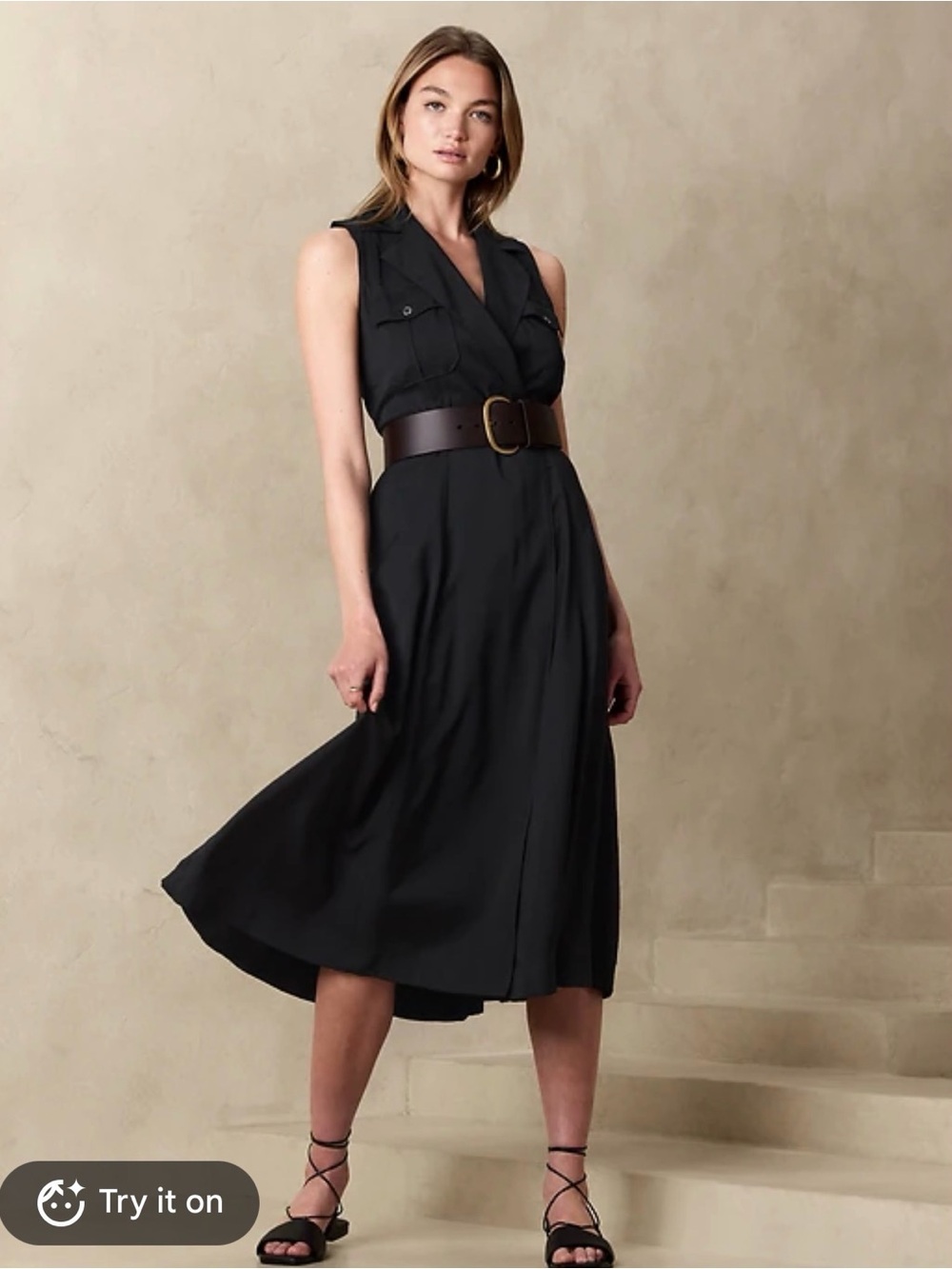 Banana Republic Black Sleeveless Maxi Dress with Notched Collar